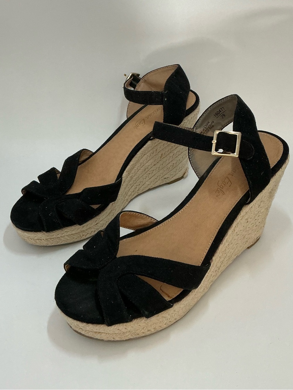 American Eagle Black Faux Suede Espadrille Sandals Ankle Strap Women’s 6.5